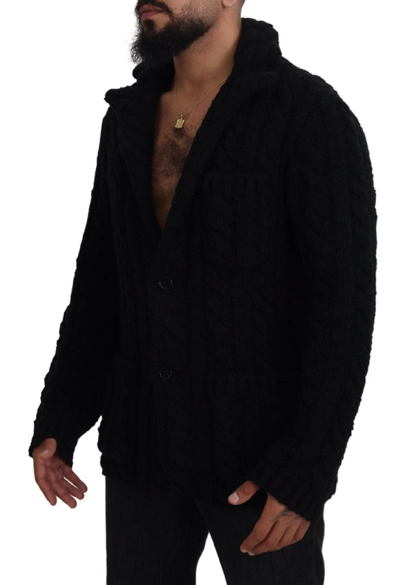 Elegante cardigan nero in lana e cachemire