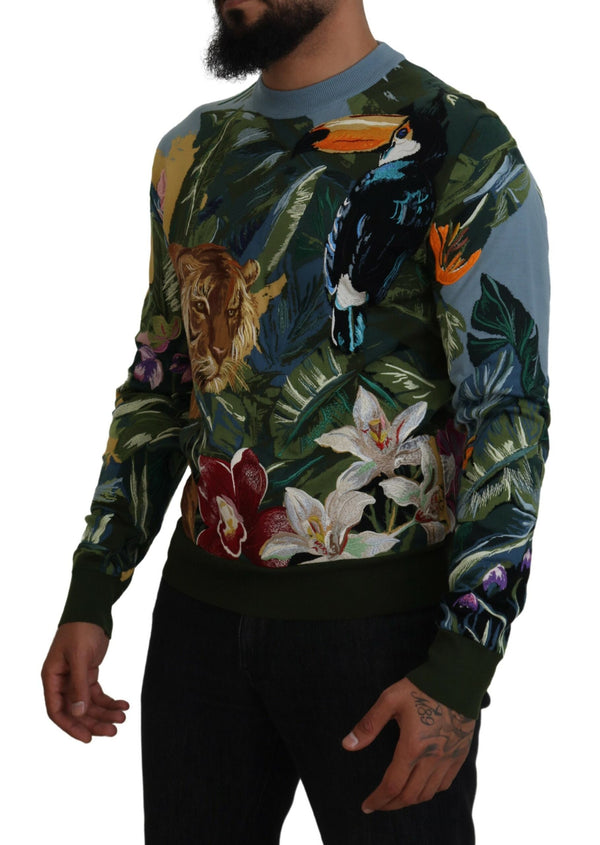 Jungle Embroidered Wool Silk Sweater