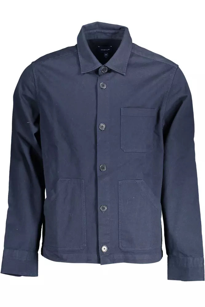 Elegant Long-Sleeved Blue Cotton Shirt