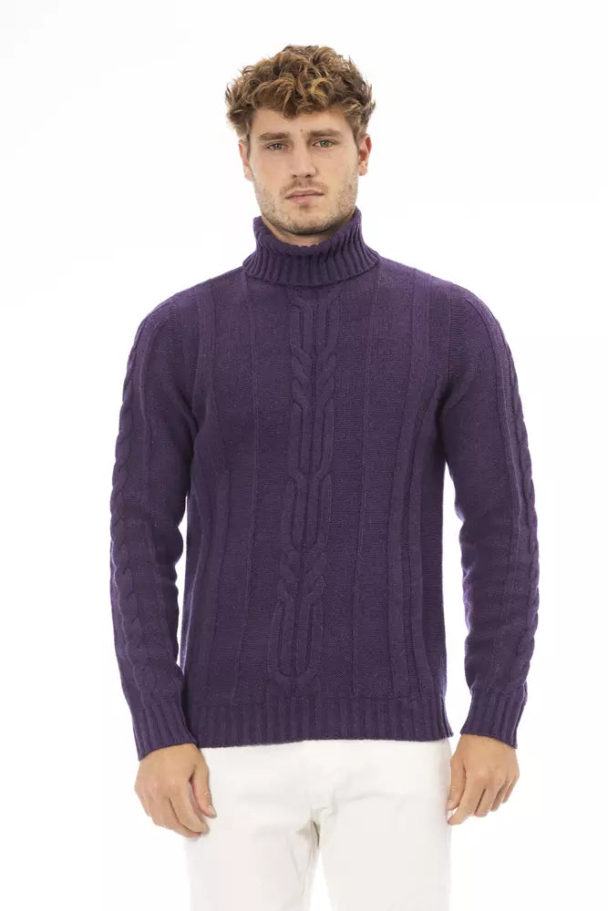 Maglione da uomo in lana merino viola