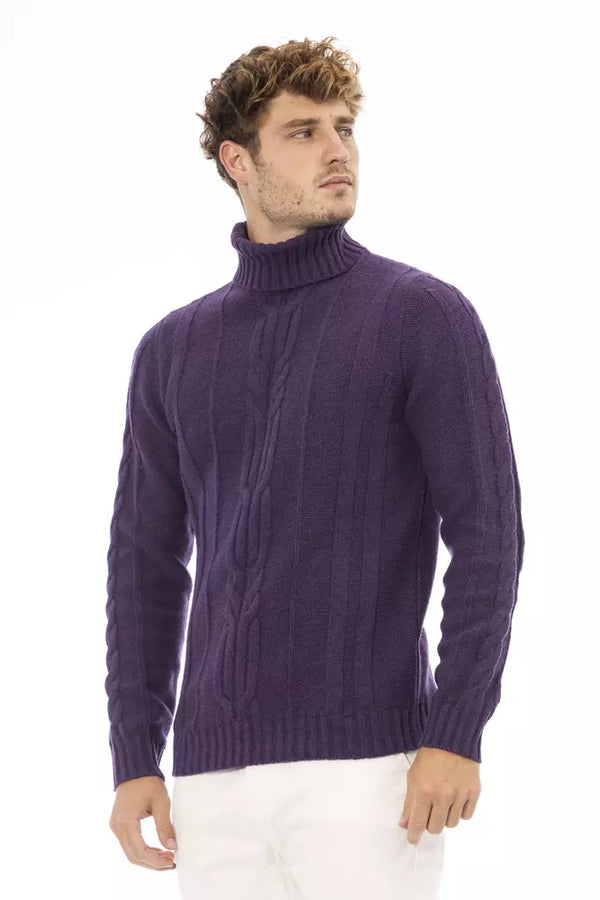 Maglione da uomo in lana merino viola