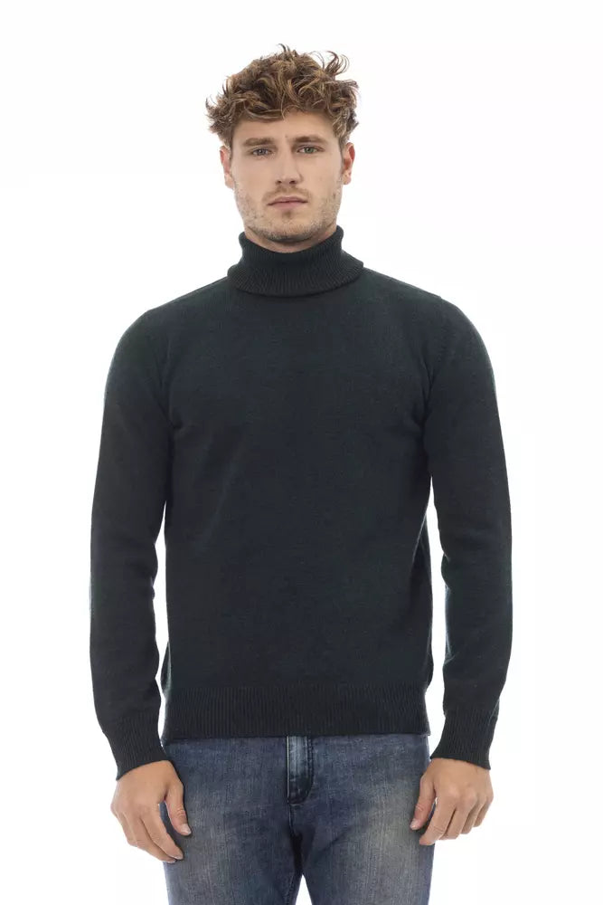 Green Wool Men Sweater Turtleneck