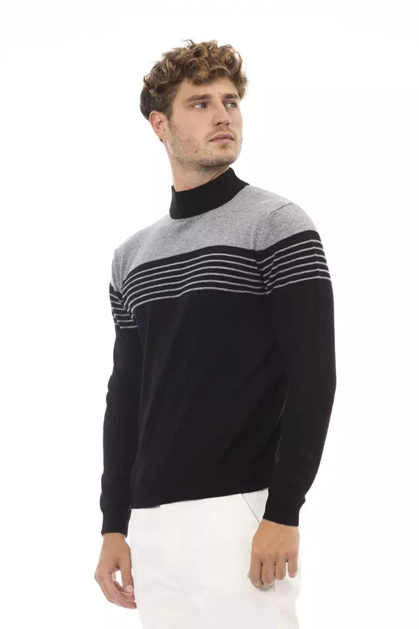 Black Viscose Men Sweater