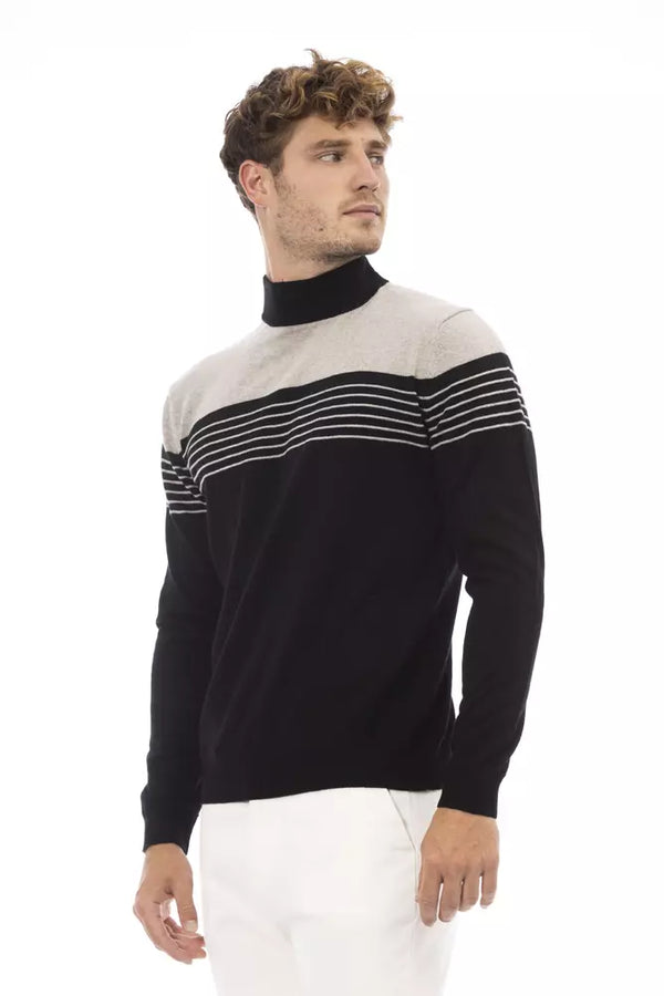 Black Viscose Men Sweater