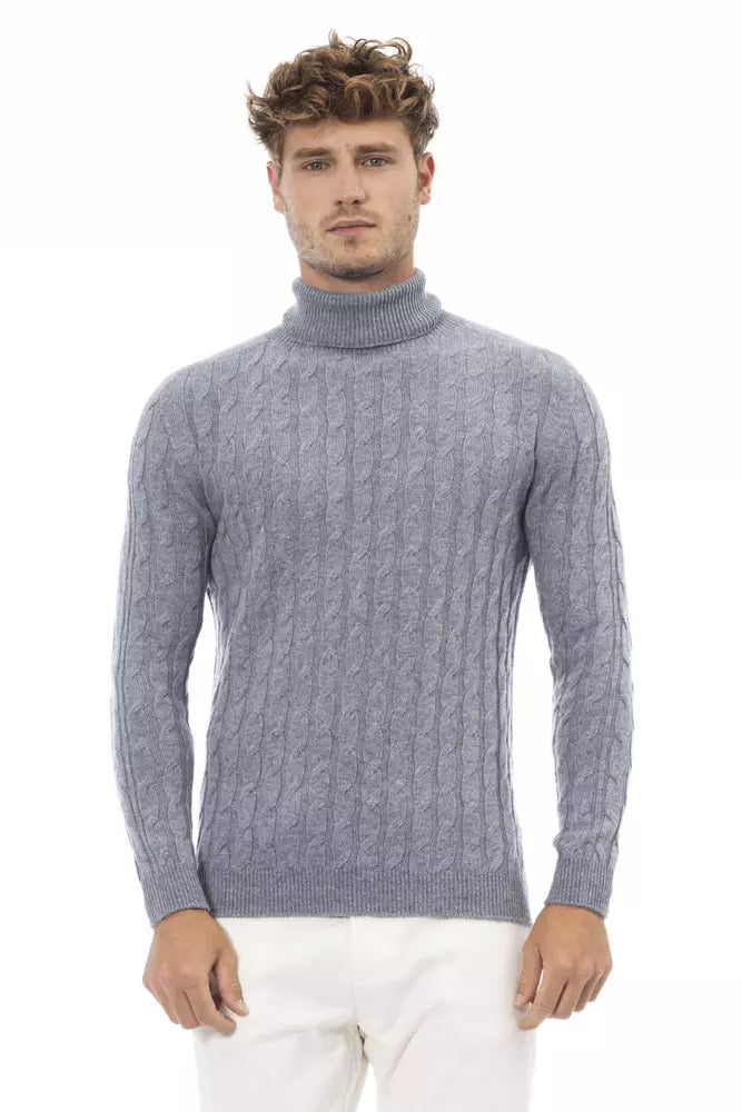 Light Blue Wool Men Sweater