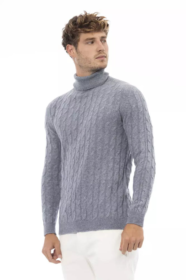 Light Blue Wool Men Sweater