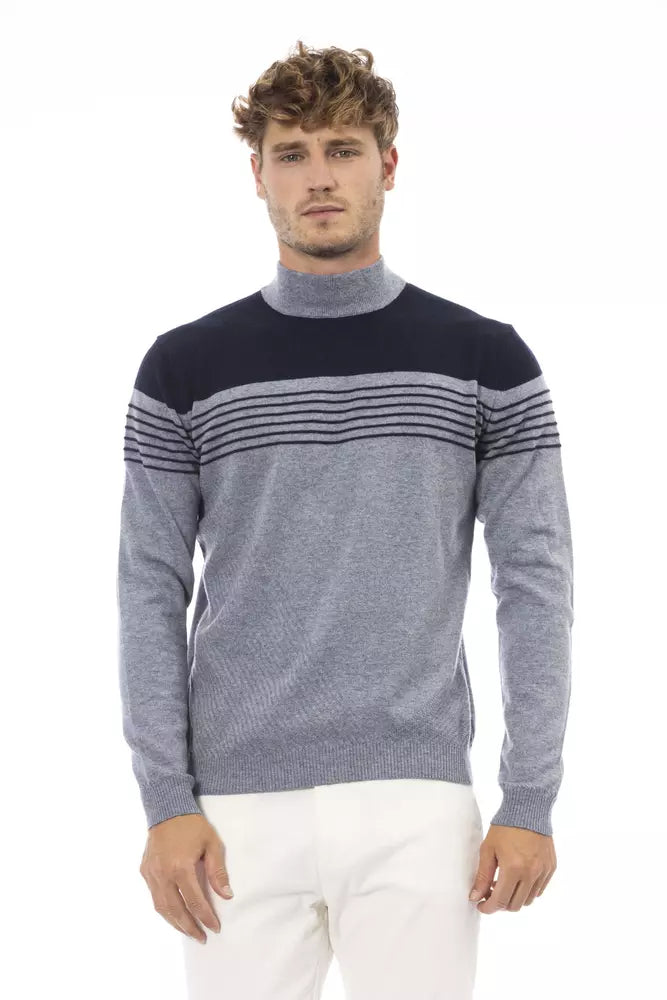 Light Blue Wool Men Sweater