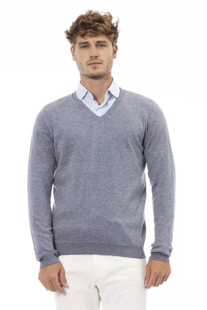 Light Blue Viscose Men Sweater