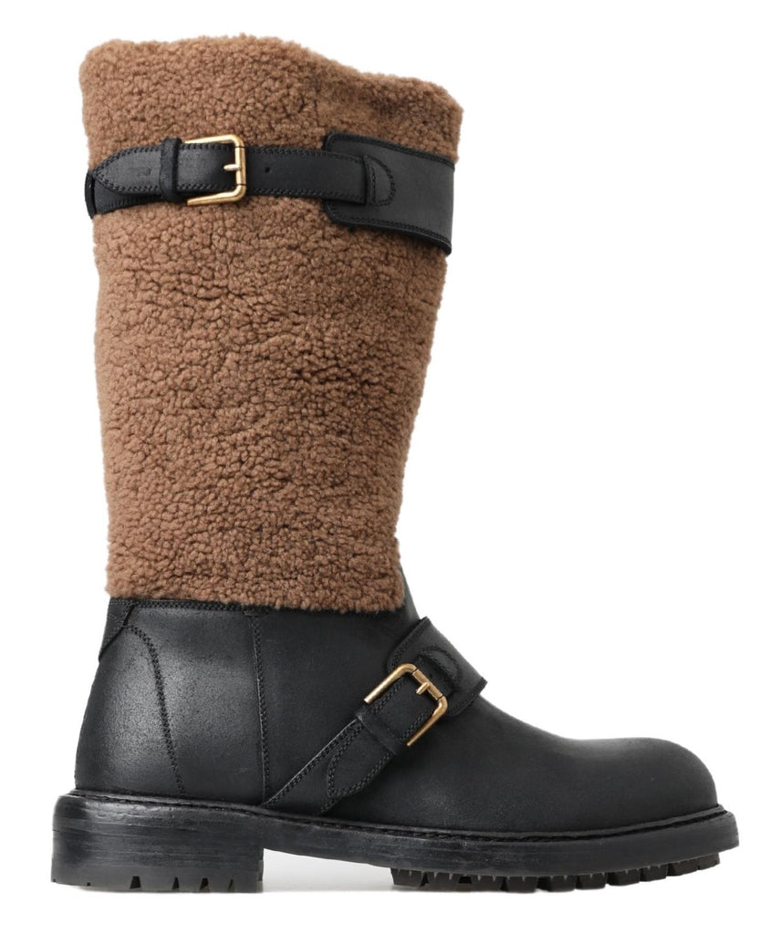 Stivali lunghi in pelle shearling nera