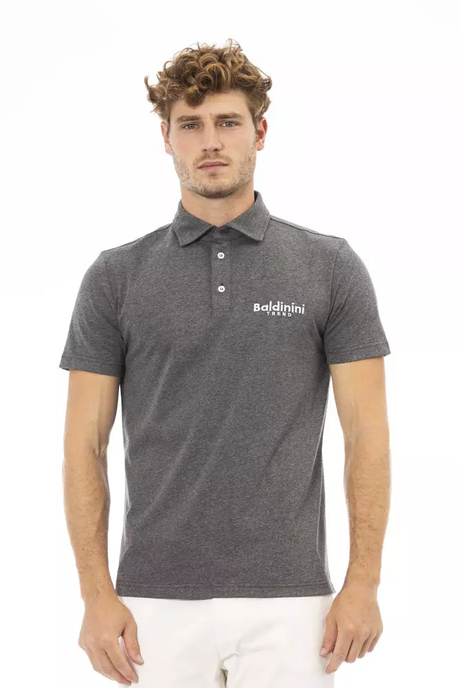 Gray Cotton Men Polo Shirt