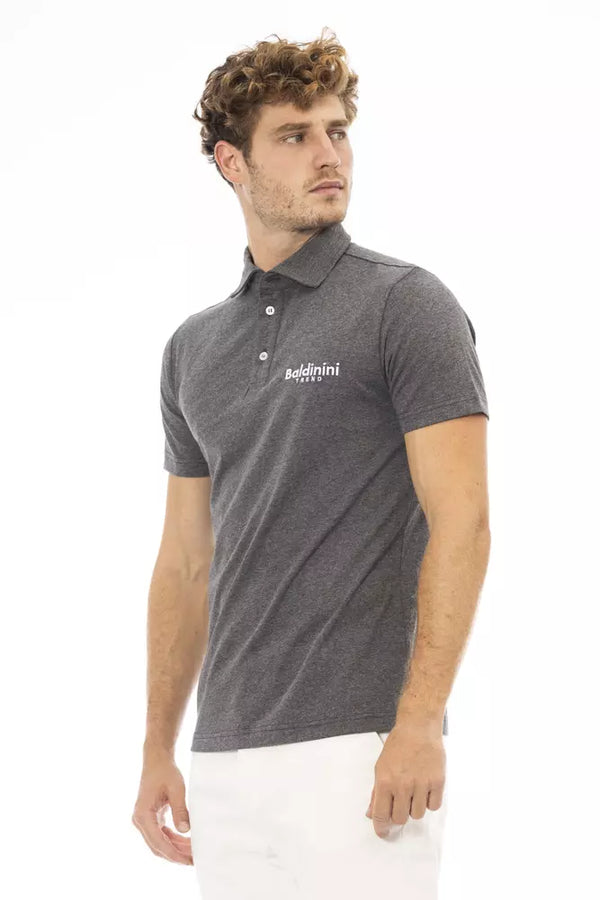 Gray Cotton Men Polo Shirt