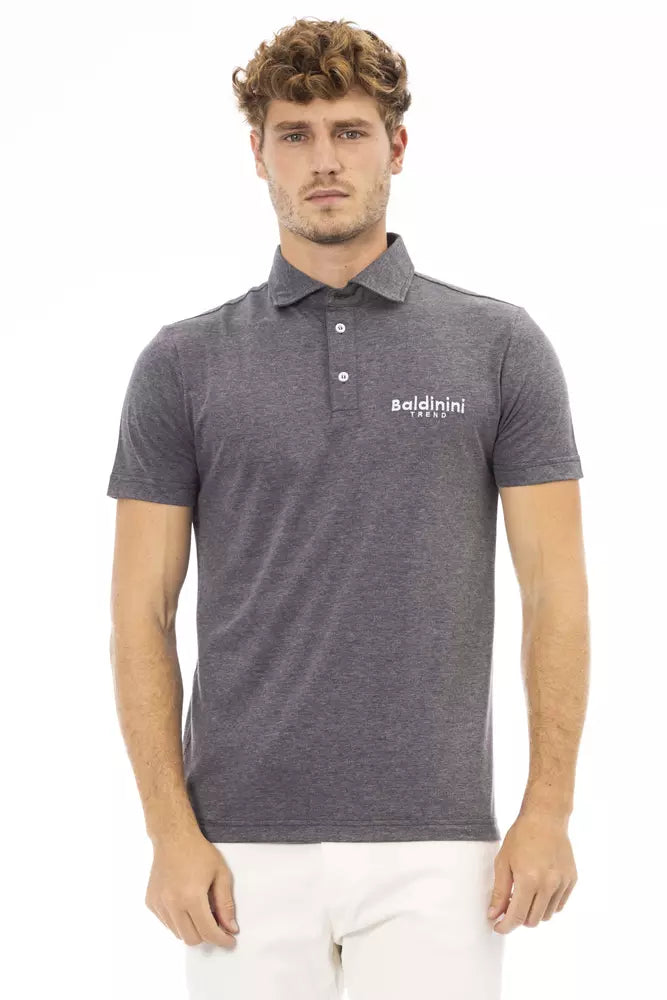 Gray Cotton Men Polo Shirt