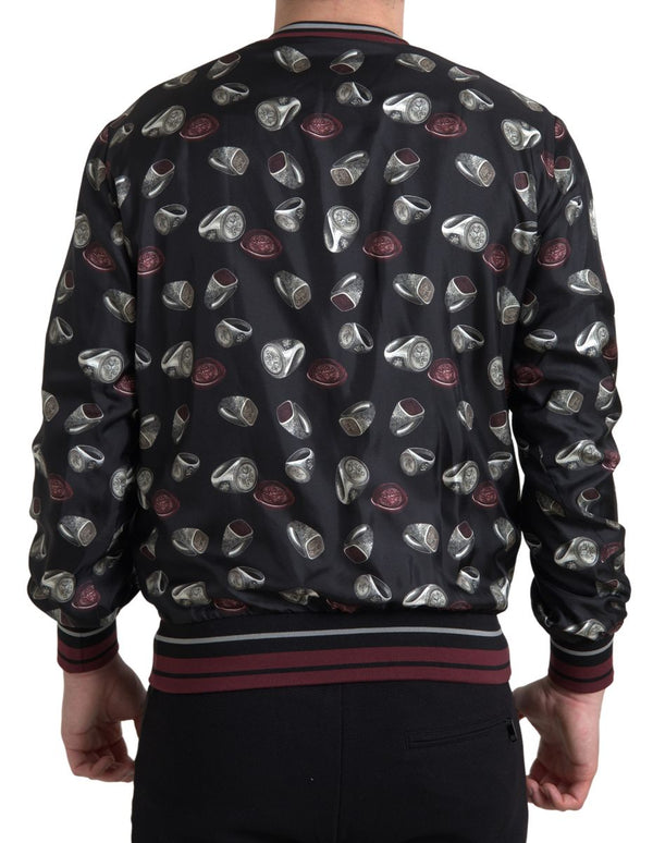 Elegant Silk Crewneck Pullover - Black Multicolor