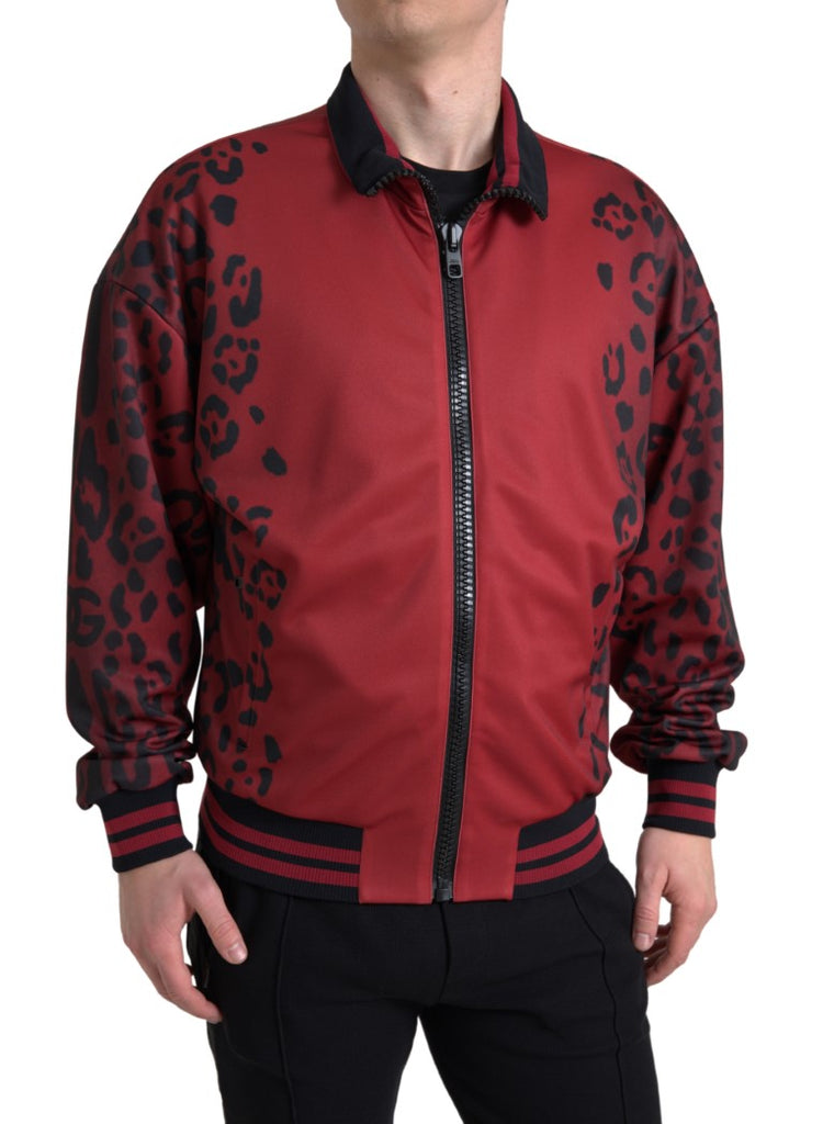 Bomber rosso con stampa leopardo