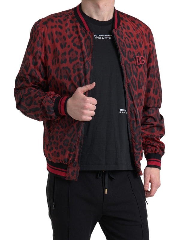 Bomber rosso con stampa leopardo