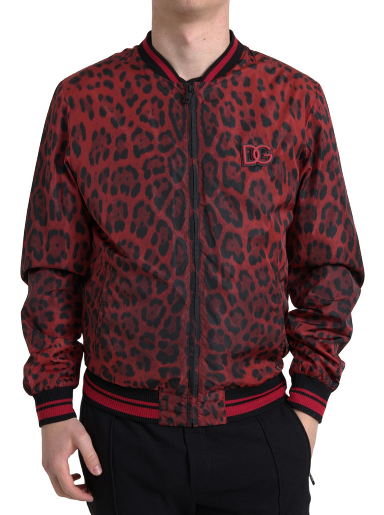 Bomber rosso con stampa leopardo