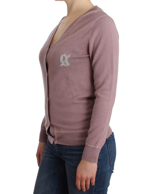 Cardigan rosa chic in lana con scollo a V