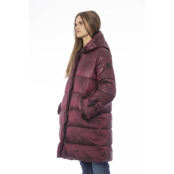 Burgundy Nylon Women Coat