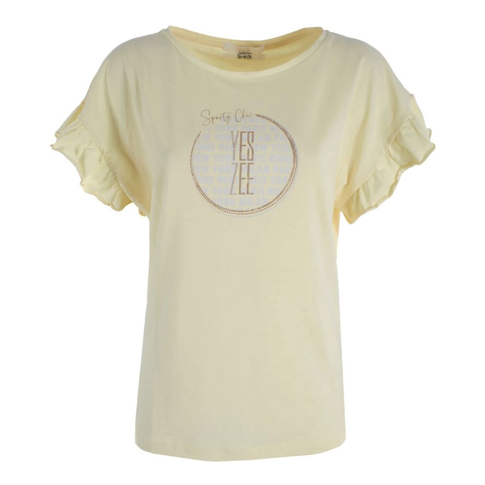 Chic Tee in cotone con maniche a pipistrello e volant - Giallo sole