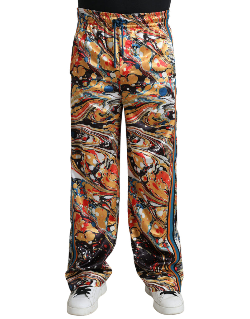 Pantaloni eleganti in raso di marmo multicolore