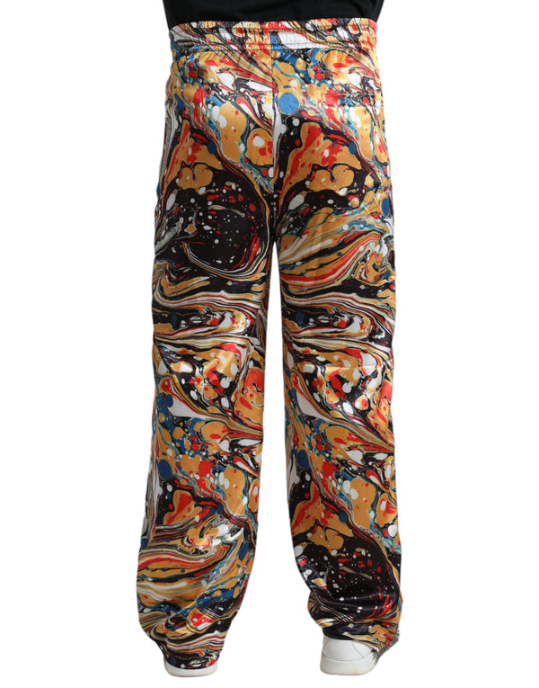 Pantaloni eleganti in raso di marmo multicolore