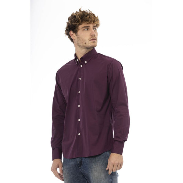 Camicia da uomo in cotone bordeaux