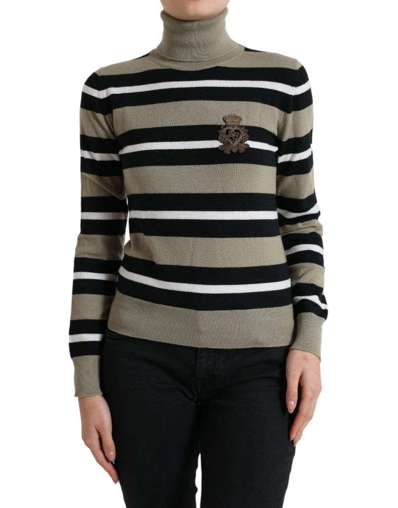 Maglione dolcevita in lana a righe multicolore