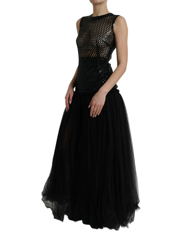 Elegant Black Sequined Evening Dress