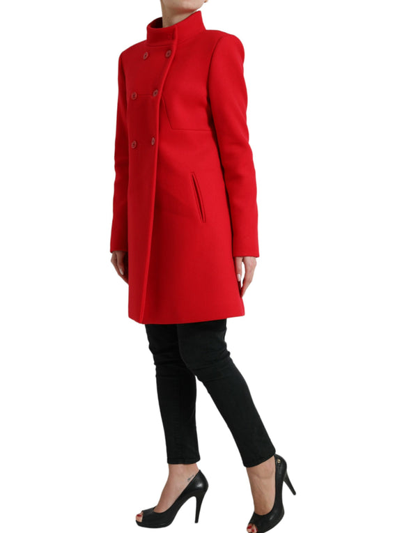 Elegant Red Double Breasted Long Coat