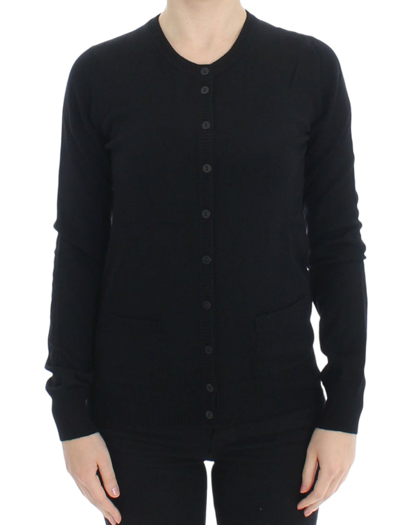 Elegant Black Wool Cardigan Sweater