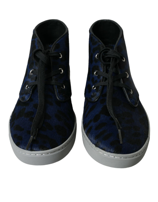 Chic Sneakers mid-top blu con stampa leopardo