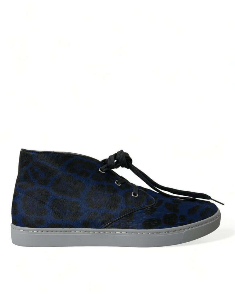 Chic Sneakers mid-top blu con stampa leopardo