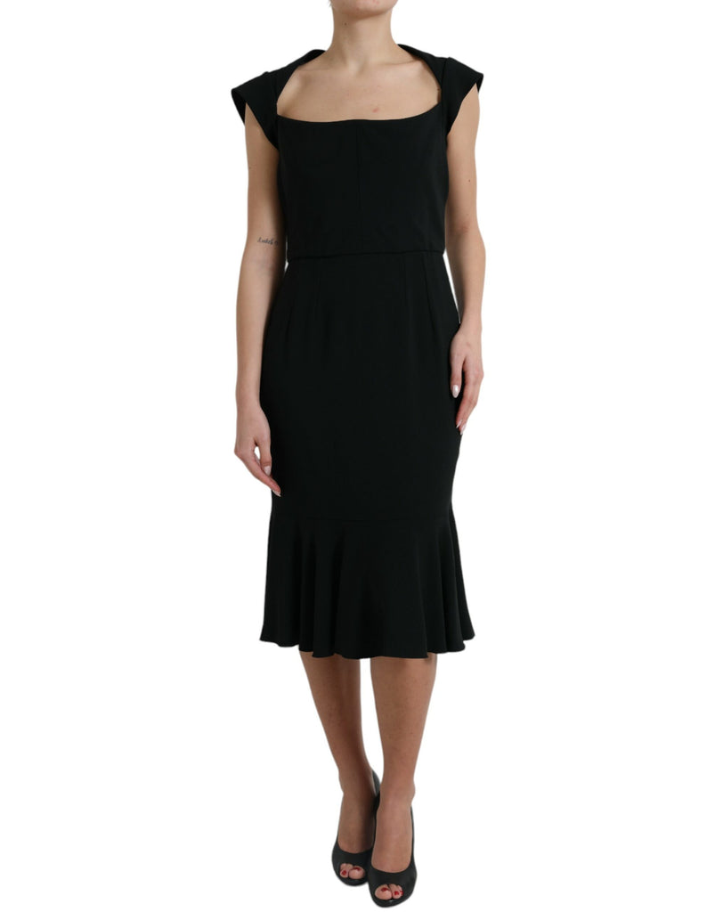 Elegant Black Stretch Cady Midi Dress