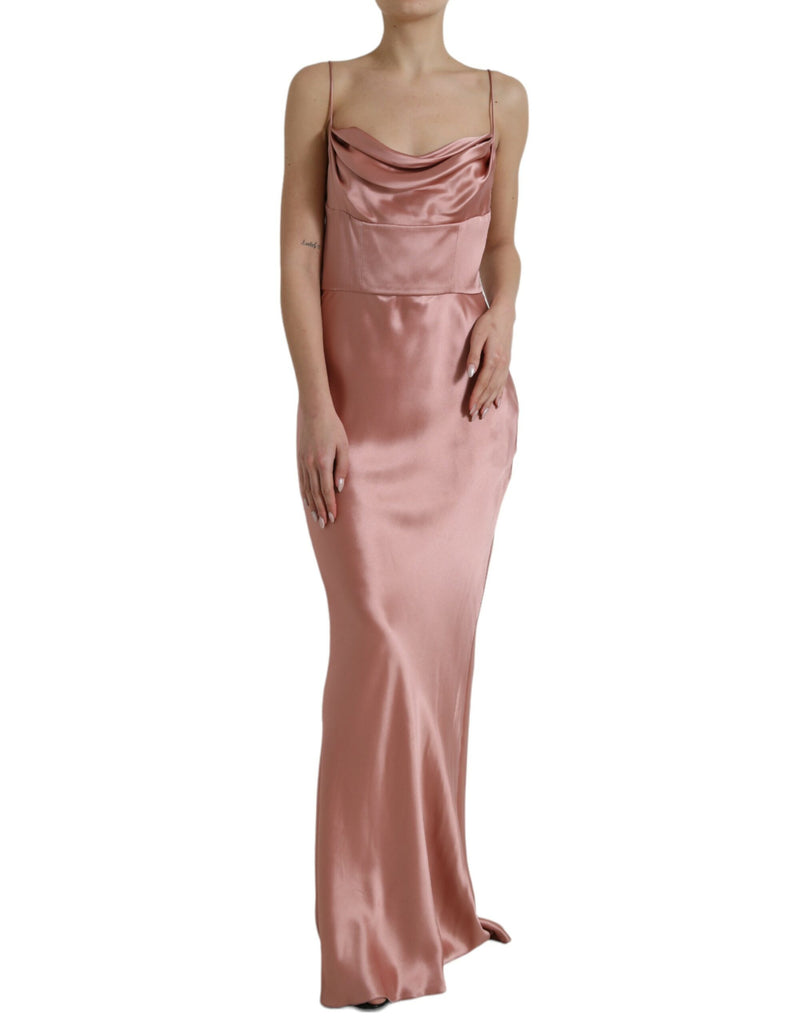 Elegant Long Silk Gown in Pink