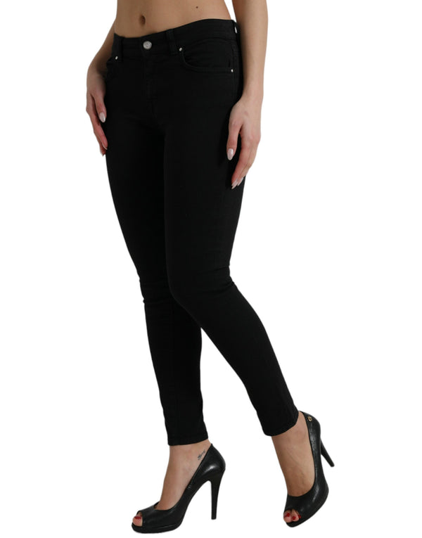 Chic Black Mid Waist Stretch Jeans