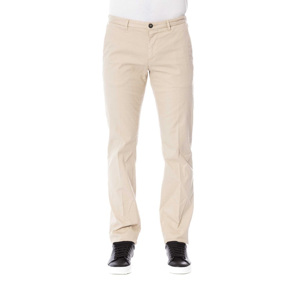 Beige Cotton Men Trouser