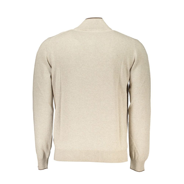 Maglione beige con mezza zip e ricamo