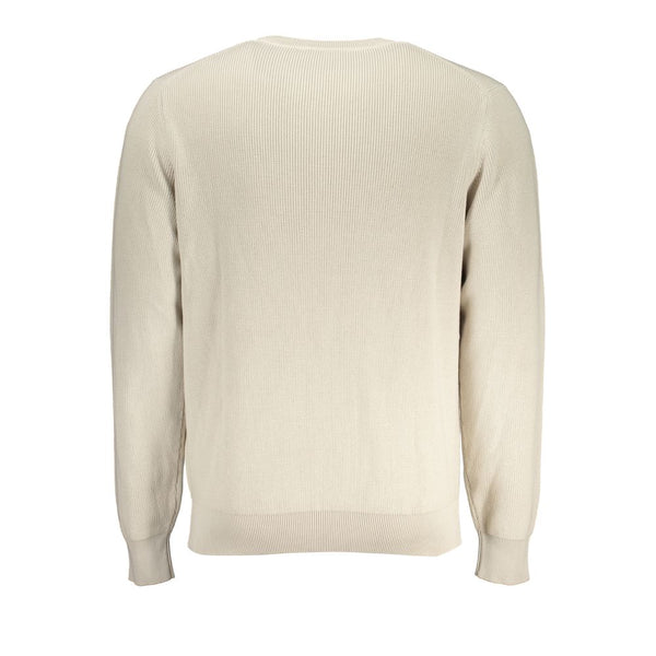 Beige Crew Neck Cotton Sweater with Logo Detail