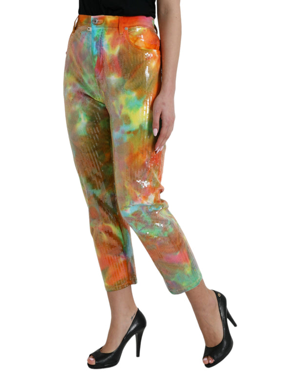 Pantaloni cropped a vita alta multicolore