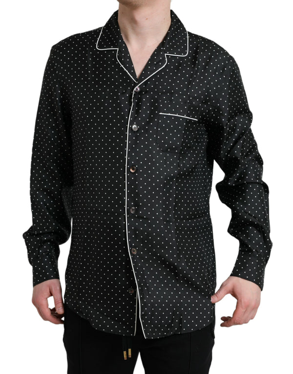 Black Polka Dot Silk Long Sleeve Shirt