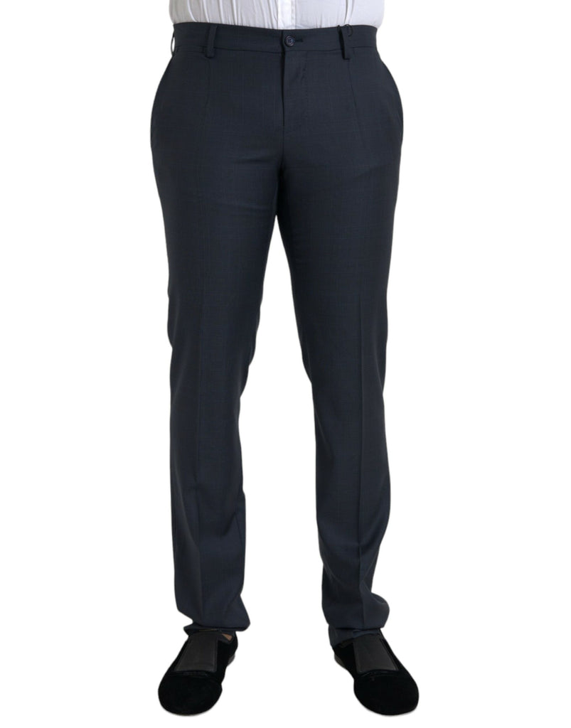 Blue Wool Men Skinny Dress Pants