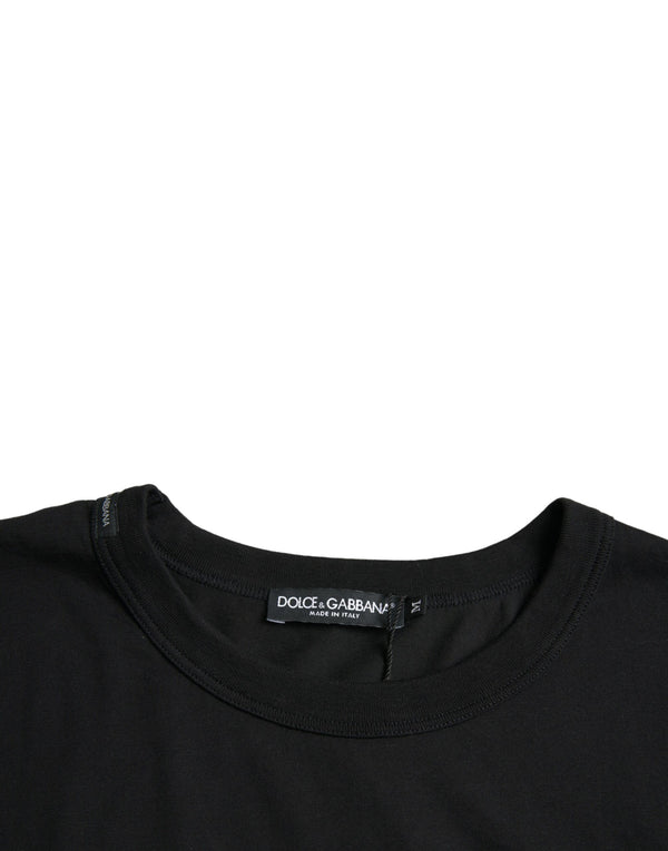 Black Logo Embossed Crew Neck Short Sleeves T-shirt