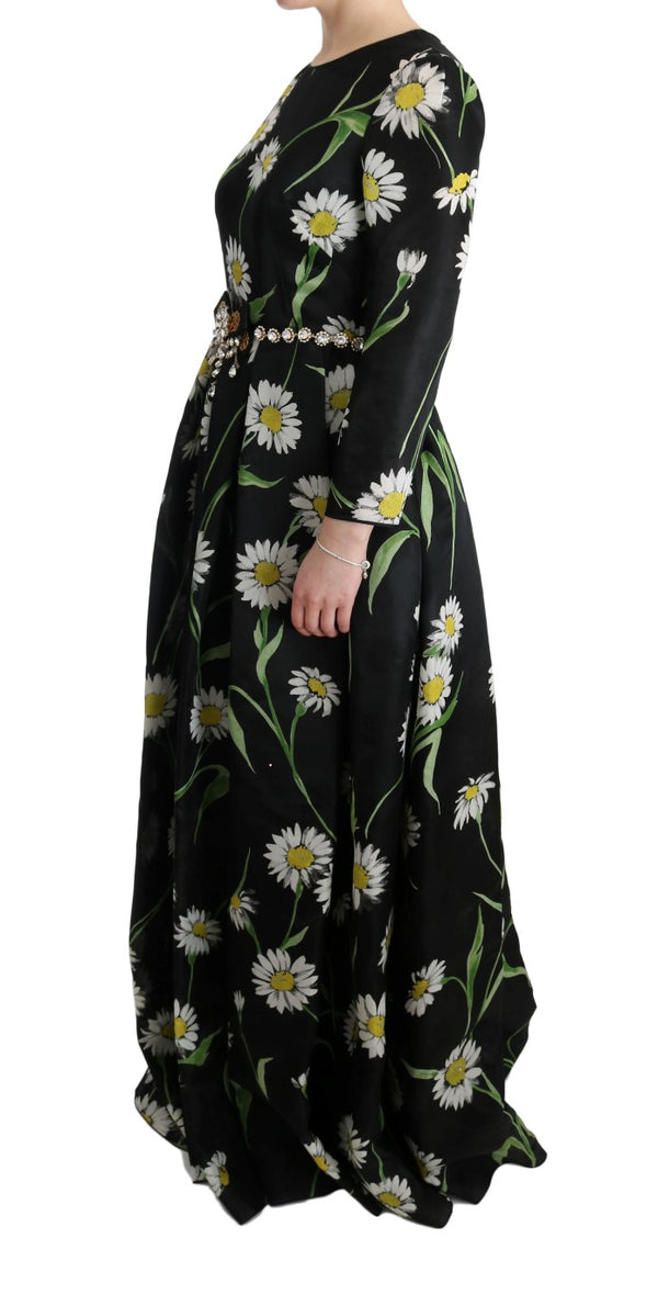 Maxi abito elegante con girasole e cristalli