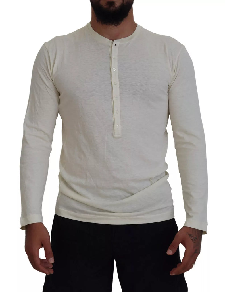 Maglione Pullover beige in cotone e lino a maniche lunghe