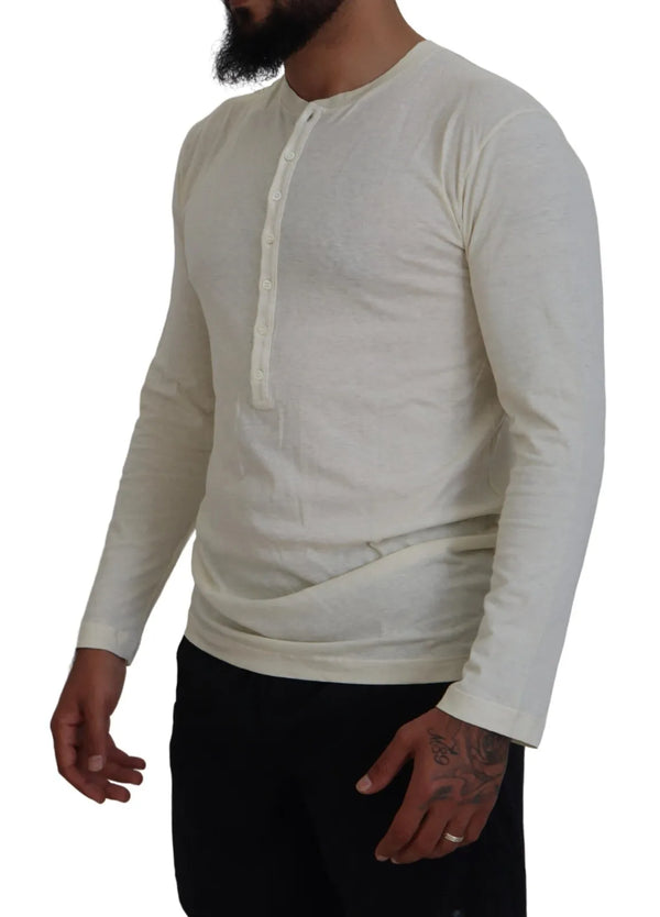 Maglione Pullover beige in cotone e lino a maniche lunghe