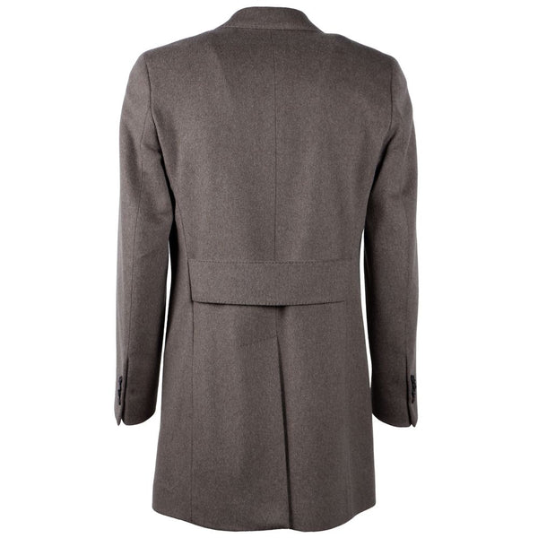 Elegant Virgin Wool Men's Brown Coat