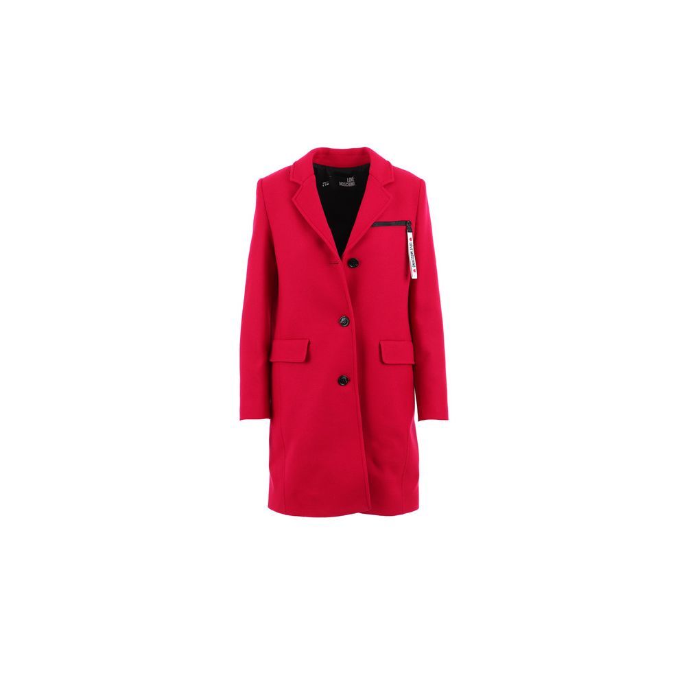 Cappotto chic in lana rosa con dettagli logo