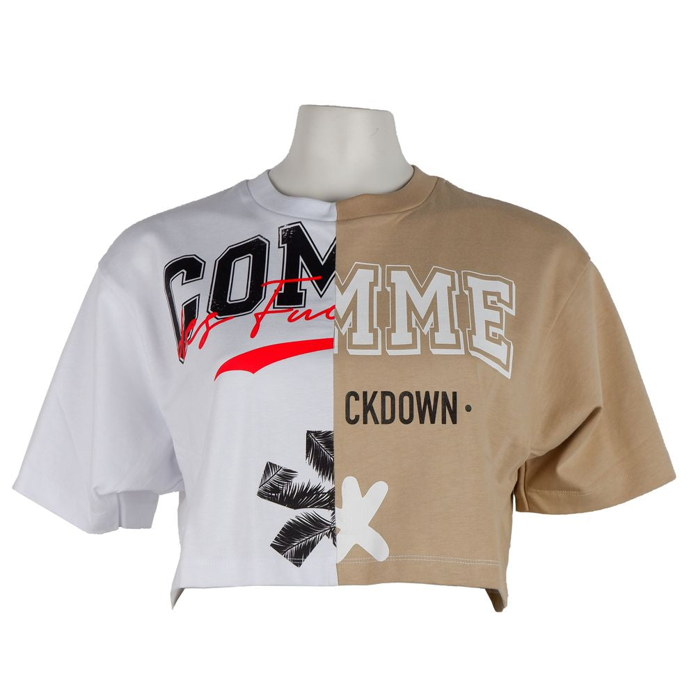 T-shirt beige con logo Couture e stampa bicolore