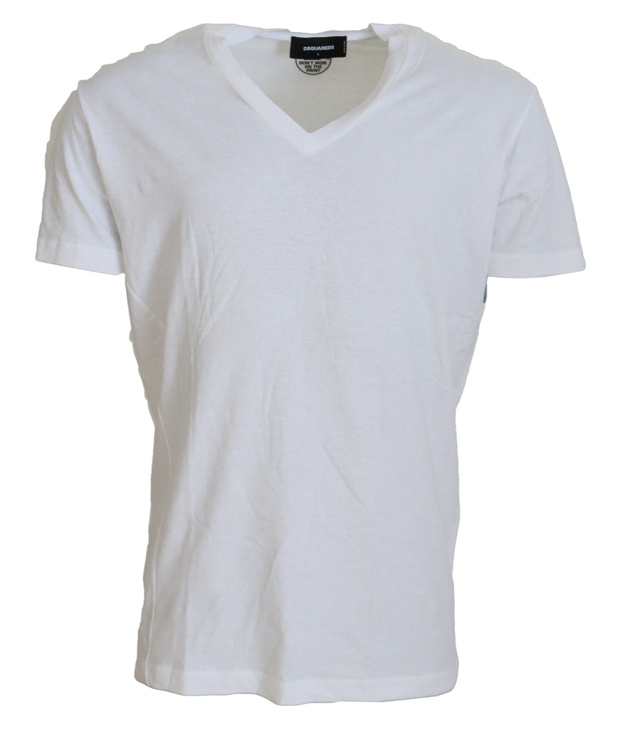 T-shirt bianca in cotone e lino con maniche corte e scollo a V