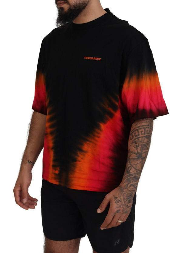 Black Orange Cotton Short Sleeves Crewneck T-shirt